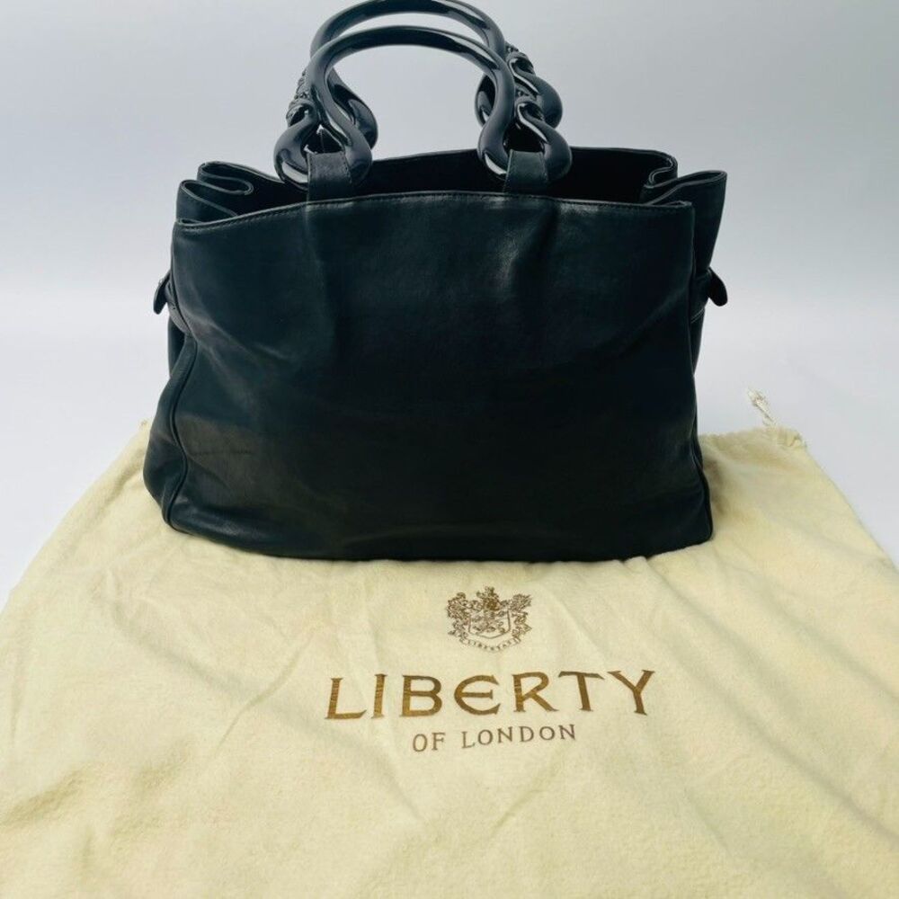 Liberty of London Black Leather Tote Bag Sculptural Lucite Handles w/ Dust Bag - Picture 2 of 14